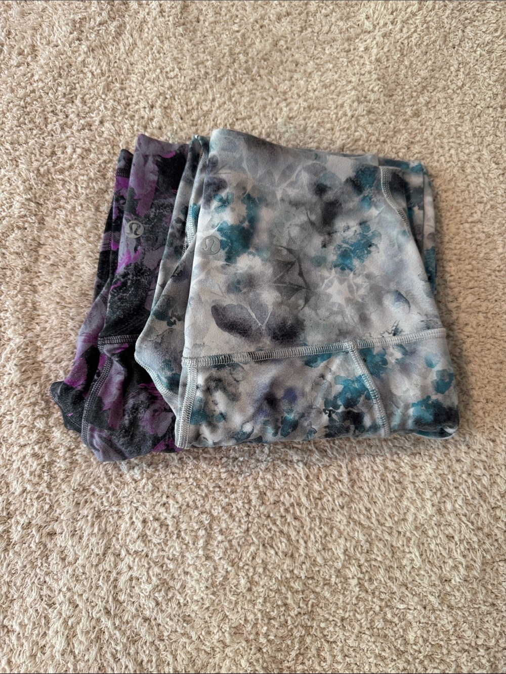 2 pairs of Lululemon Floral Leggings Teal & Purple Size 4 butter soft 25” inseam